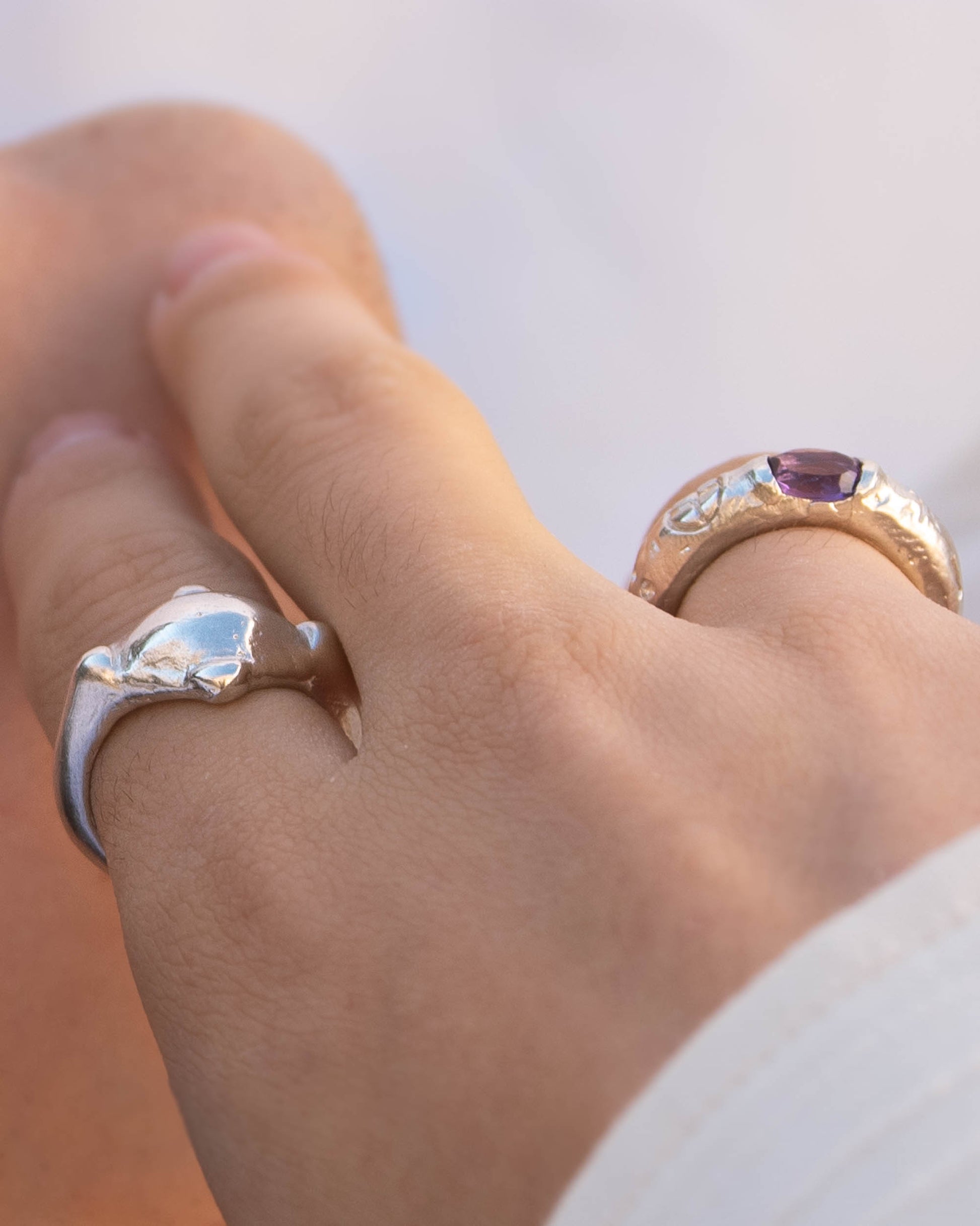 silver ring with amethyst and silver ring compass shape