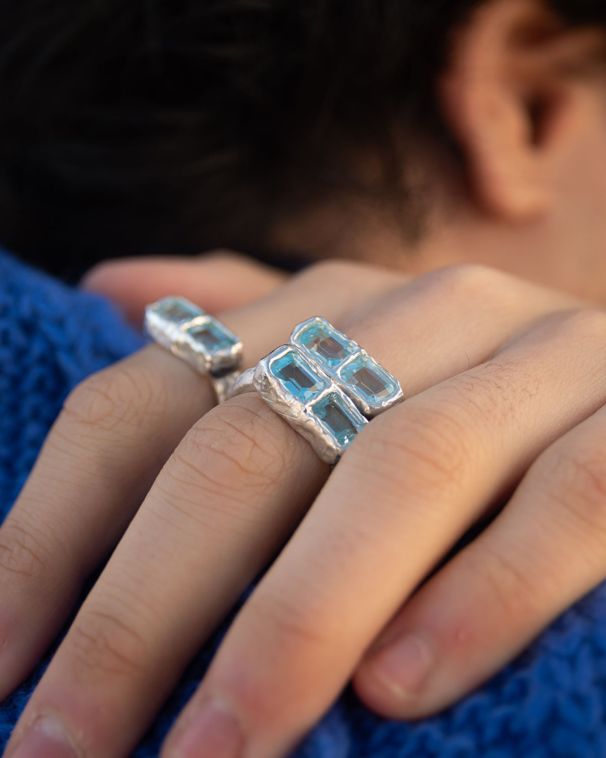 Silver ring with sky blue topaz stone